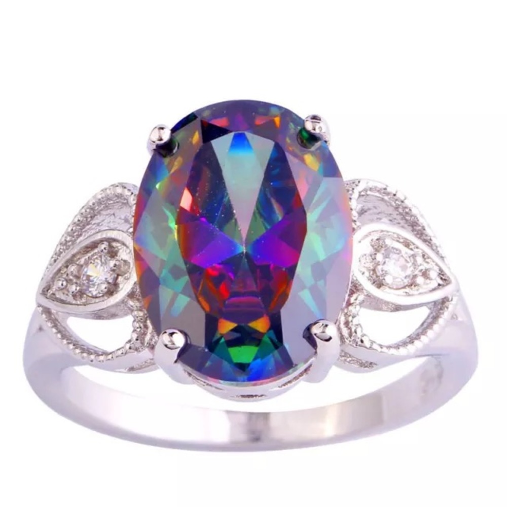 Rainbow & White Topaz Ring